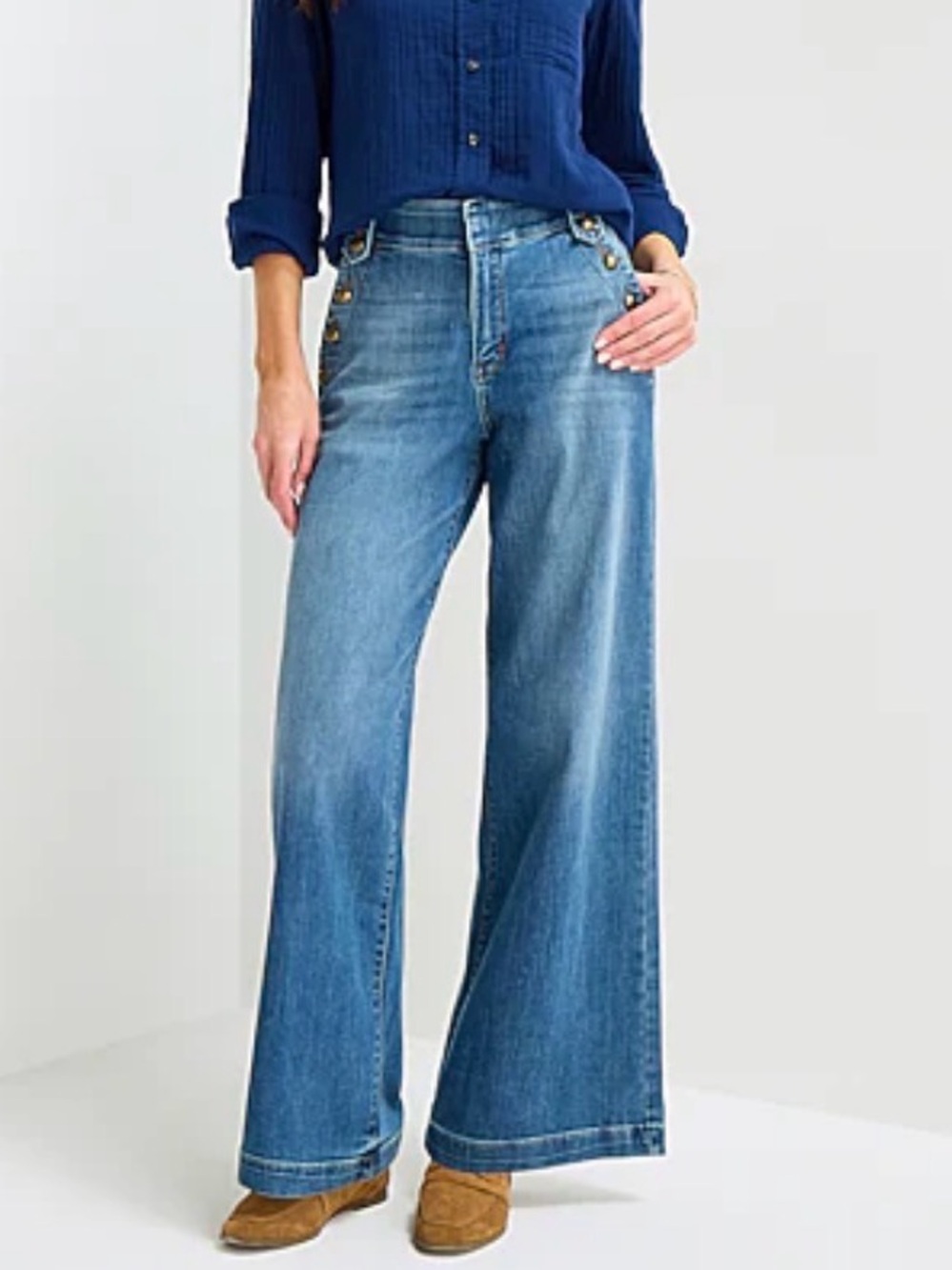St. John's Bay Button-Accent Wide-Leg Jeans in Blue